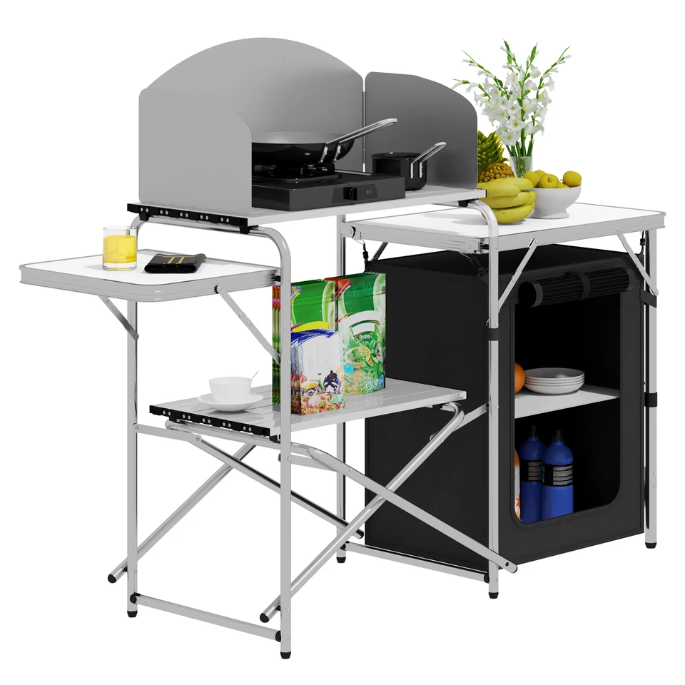 Meuble De Cuisine Camping Multi-rangement Pliable Sac De Transport Inclus Gris à Prix