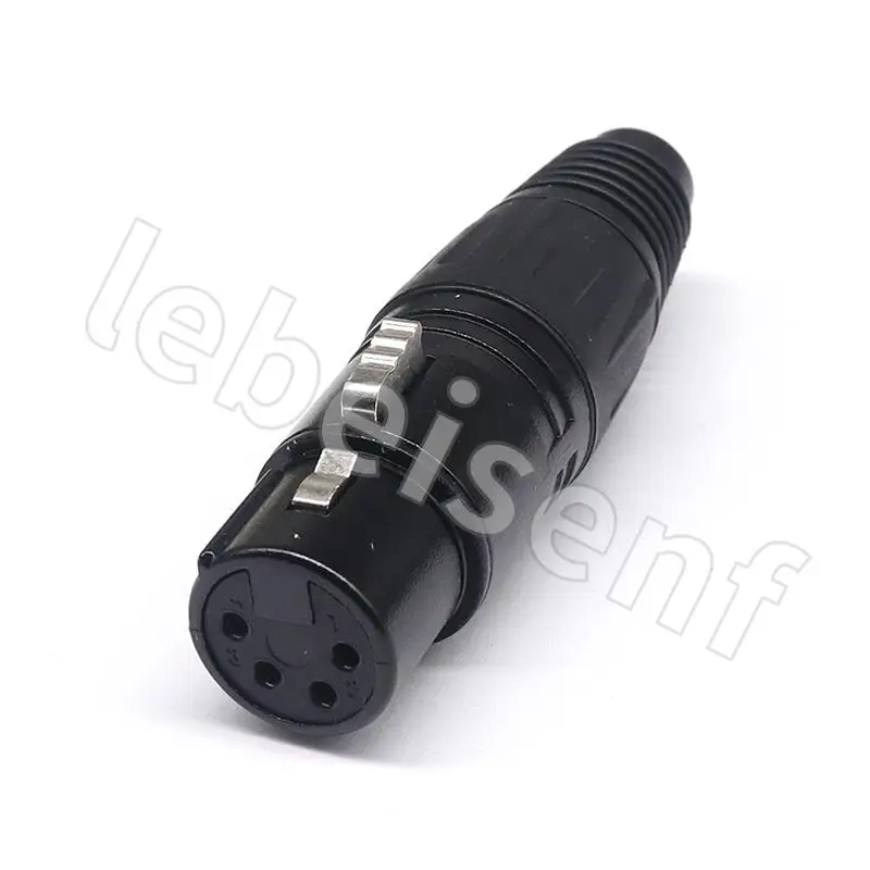 XLR 4 핀 남성/여성 마이크 오디오 케이블 플러그 커넥터 캐논 마이크 케이블 터미널 검정색 마이크 플러그