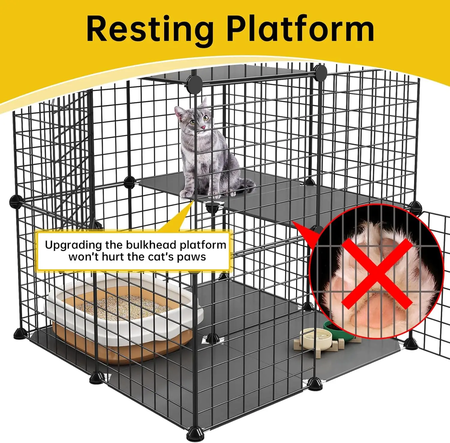 3 Tier Cat Cage Indoor Enclosure DIY Cat Playpen Catio Detachable Metal Wire Kennels Crate Large Exercise Place Ideal