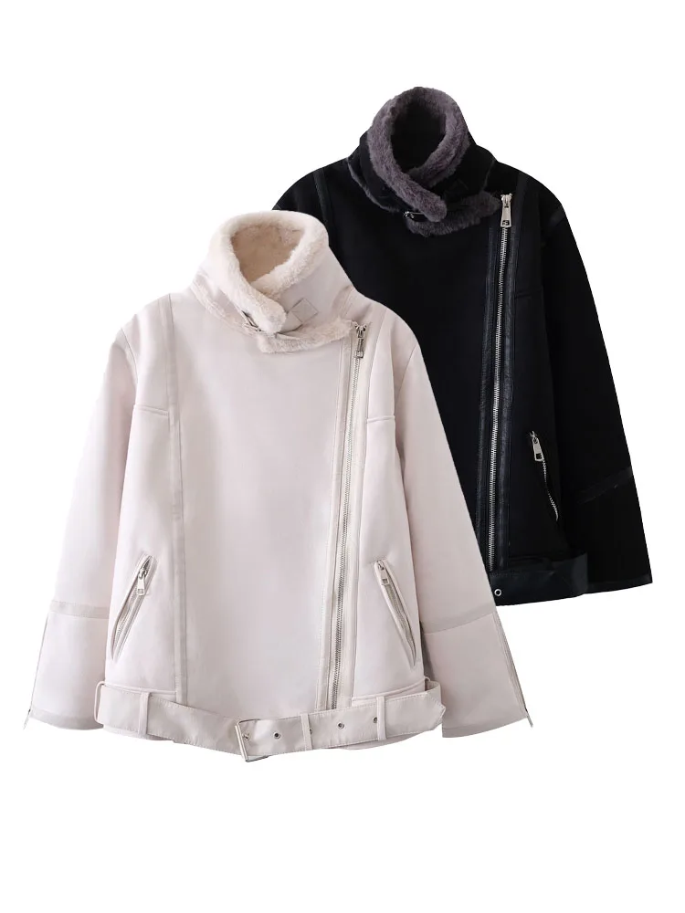 

Autumn and winter new women's lamb wool fashion thickened warm street all-match temperament motorcycle jacket coat