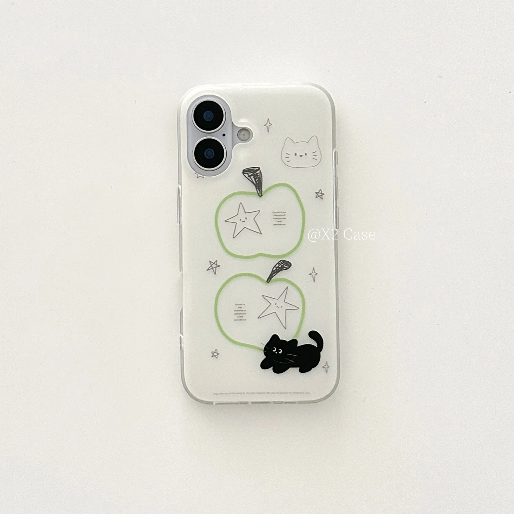 Korean Ins Green Apple Cat Illustration Cartoon Creative Kawaii Phone Case For thumbnail 5
