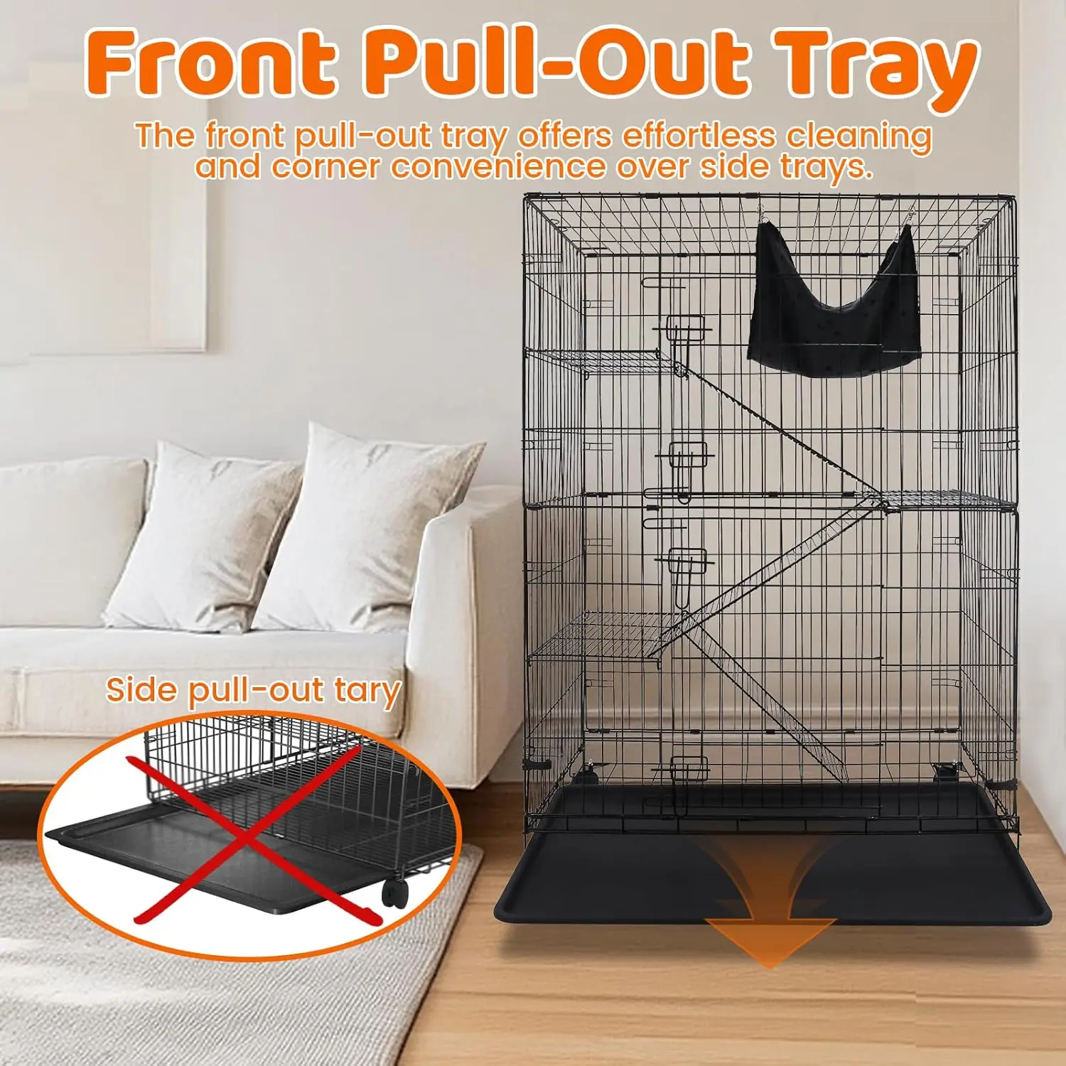 Pet 50 Inch Cat Crates for Indoor Cats, Large Cat Cages Indoor, Collapsible Metal Wire Kennel Big Multi-Level Cage