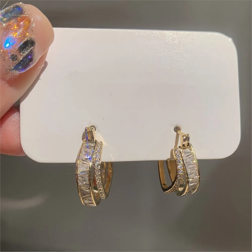 Elegant Artificial Zircon Inlaid Hoop Earring for Women Golden Trendy All-match & Exquisite Classic Huggies Jewelry Gifts