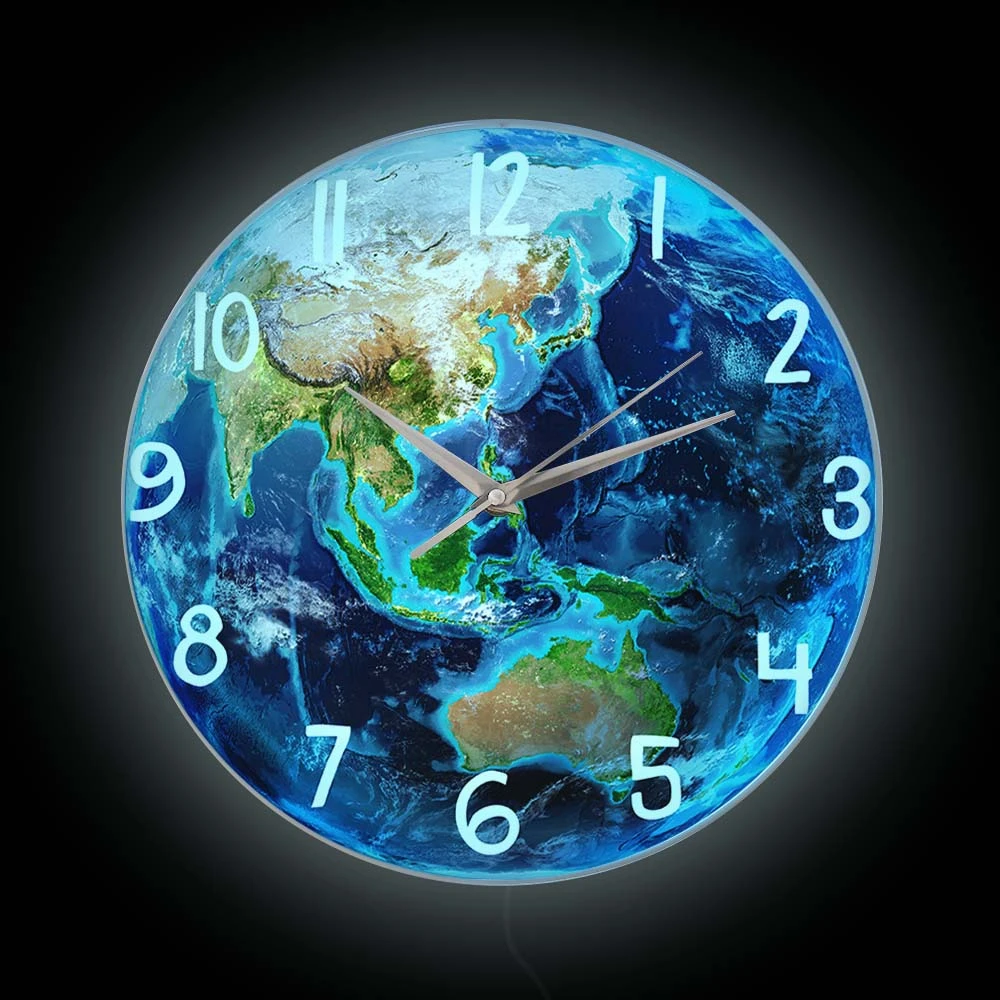 Blue Earth Print Wall Clock For Living Room Universe Home Decor