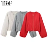 TRAF Red Zipper Bomber Jackets for Women Soft Cropped Jackets Woman 2024 Long Sleeve Woman's Sports Jacket New in Outerwears 1