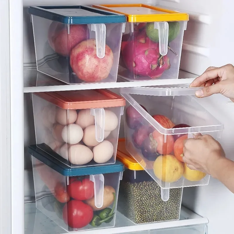 

Reusable Refrigerator Food Storage Containers Kitchen Freezer Seal Bin Vegetable Fruit Meat Fresh Box Organizer With Lid Handle