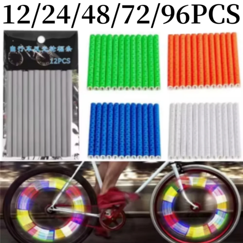 Bicycle Wheel Spokes Reflective Sticker Colorful Tube Warning Safety Light DIY Cycling Reflector Reflective Safety Kit 12Pcs