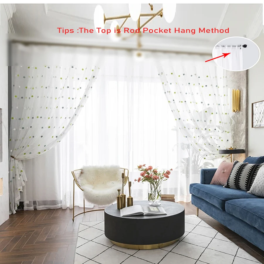 Green Mesh Towel Embroidery Star Window Screen Tulle For Living Room Children Cartoon Curtains Balcony Bedroom Sheer Drapes