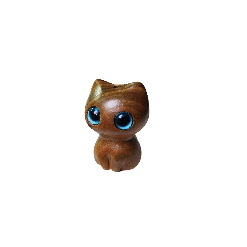 Miniature Cute Wood Carved Elegant Cat Creative Animal Home Desktop Small Decoration DIY Keychain Necklace With Ornament Pendant