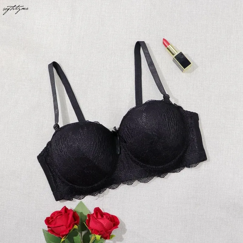 

Softrhyme Summer Ins Plus Size Bra C Cup Lace Half Cup Bras Demi Gather Steel Ring Lingerie 38C 40C 42C 44C