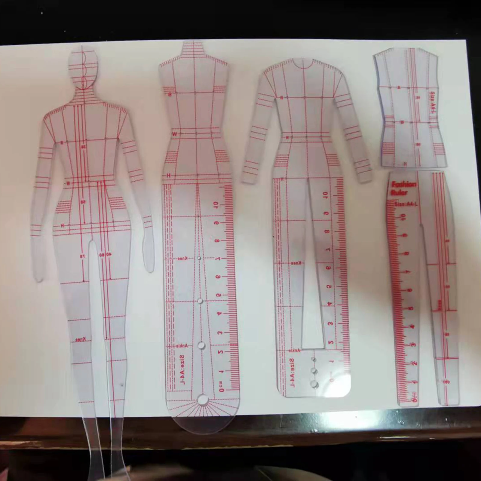 Fashion Drawing Ruler Measuring Ruler Set Template Patterns for Dressmaking DIY Quilting Sewing Drafting Designers 4Pcs