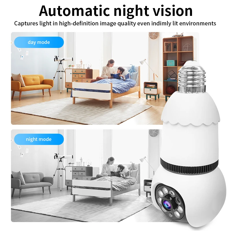 8MP E27 Bulb Lamp Camera LED Bulb WiFi Smart IP Surveilance Cam Two-way Audio Color Night Vision 10X Zoom Wireless Cam 2 in 1 5