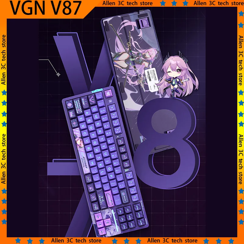 

VGN V87 Anime Keyboard Wireless Bluetooth 2.4G USB Three-Mode 87 Key Hot Swap PBT RGB Office Gamer Pc Gaming Mechanical Keyboard