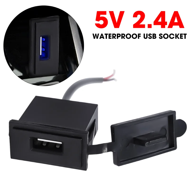 

12V/24V Single USB Car Charger Socket 5V 2.4A Power Adapter Multiple Protection Square Shape Waterproof for Motorcycle RV Boat