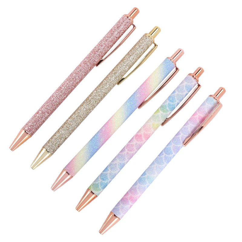 Ballpoint Pens 5Pcs Retractable Pen Black Ink Medium Point (1.0Mm) Click Ball Rose Gold Office Supplies For Men Women St |