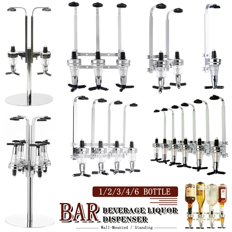 Liquor Dispenser 1-6 Bottle Wall Mounted Cocktail Shaker Stand Wine Beer Alcohol Bar Beverage Divider
