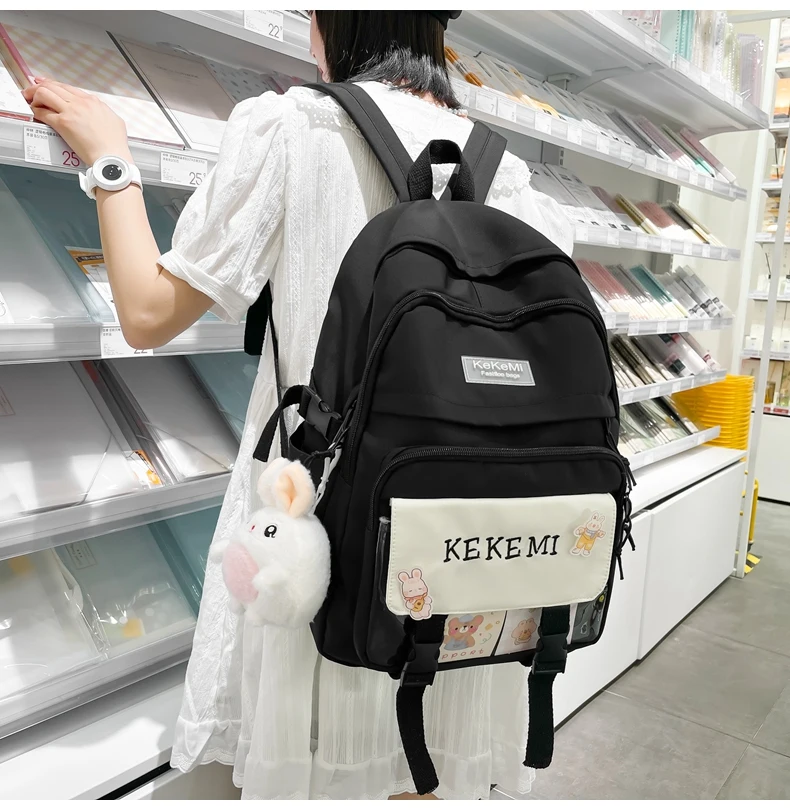 DCIMOR New Letters Embroidery Nylon Women Backpack Female Contrast Color Multi-pocket Travel Bag Kawaii Girl Schoolbag Bookbag