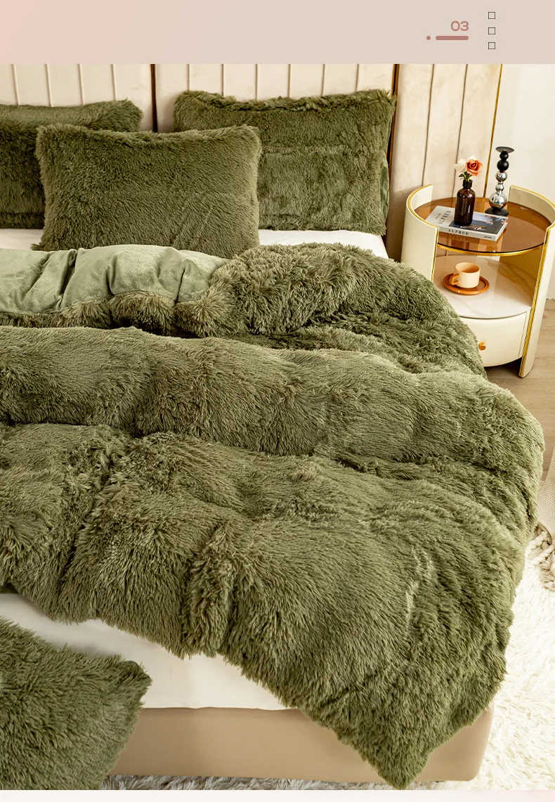 3-Piece Faux Fur Velvet Duvet Cover Set - Soft, Warm, Plush Bedding with Solid Color Design, 1 Duvet Cover and 1/2 Pillowcase, W S5b925c8aa5c044a8a4a8f7be5b029d333
