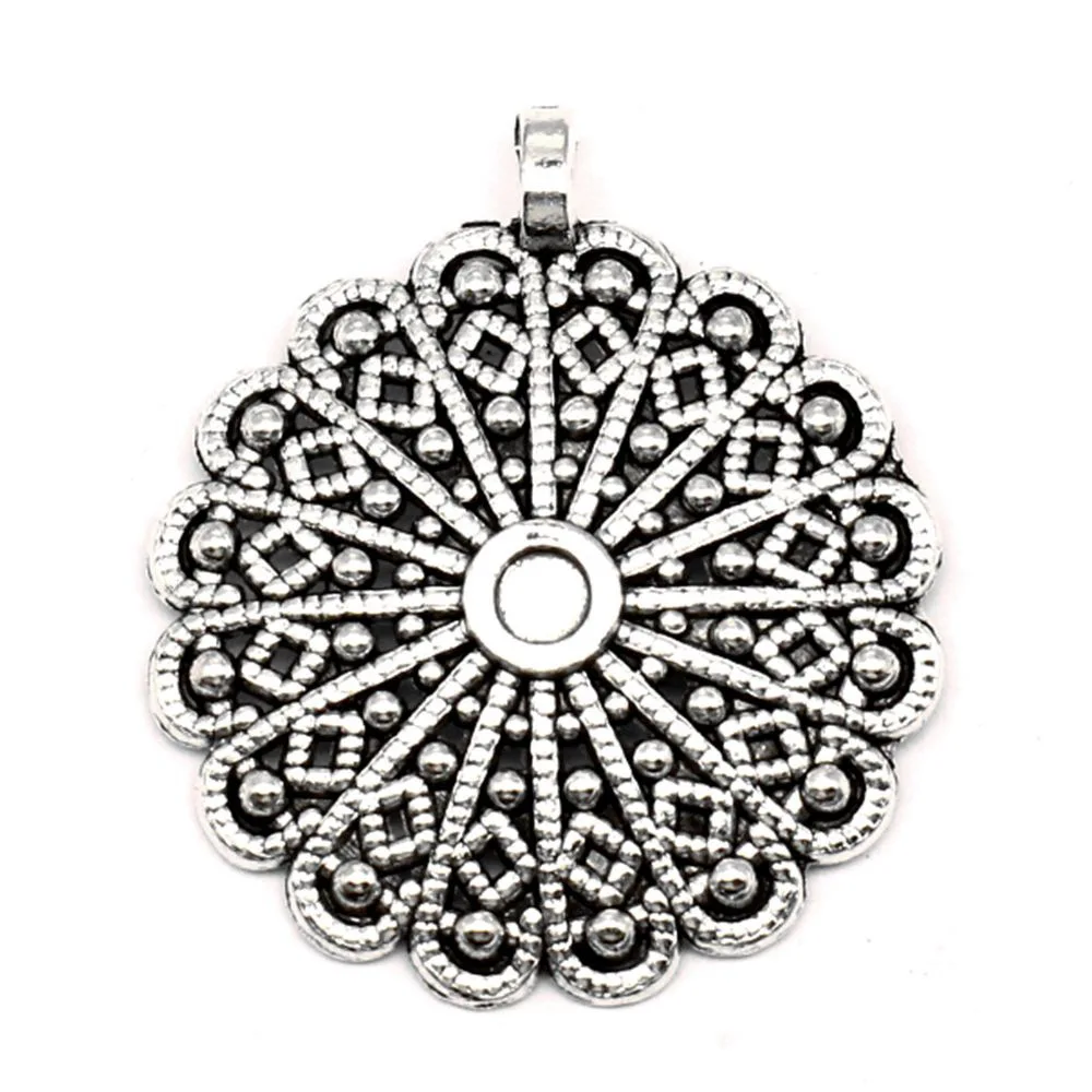 

Flower Piece Pendants Pendants And Necklaces Diy Craft Girls Jewelry 32x37mm 3pcs Antique Silver Color