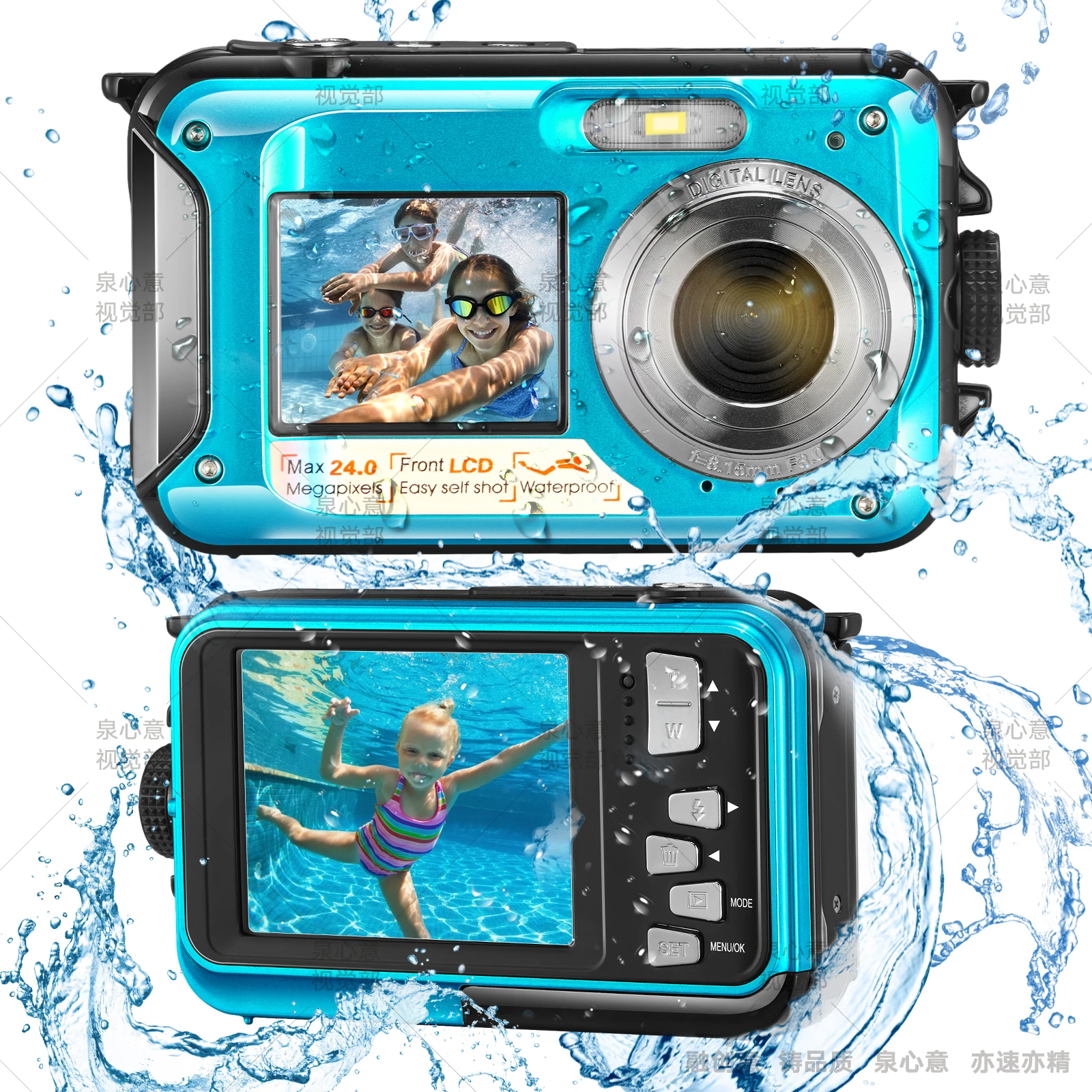 

CNCBSR Underwater Digital Camera Selfie Video Recorder Waterproof Anti-Shake 1080P FHD 24MP Support TF Card 10 Feet 16X Zoom
