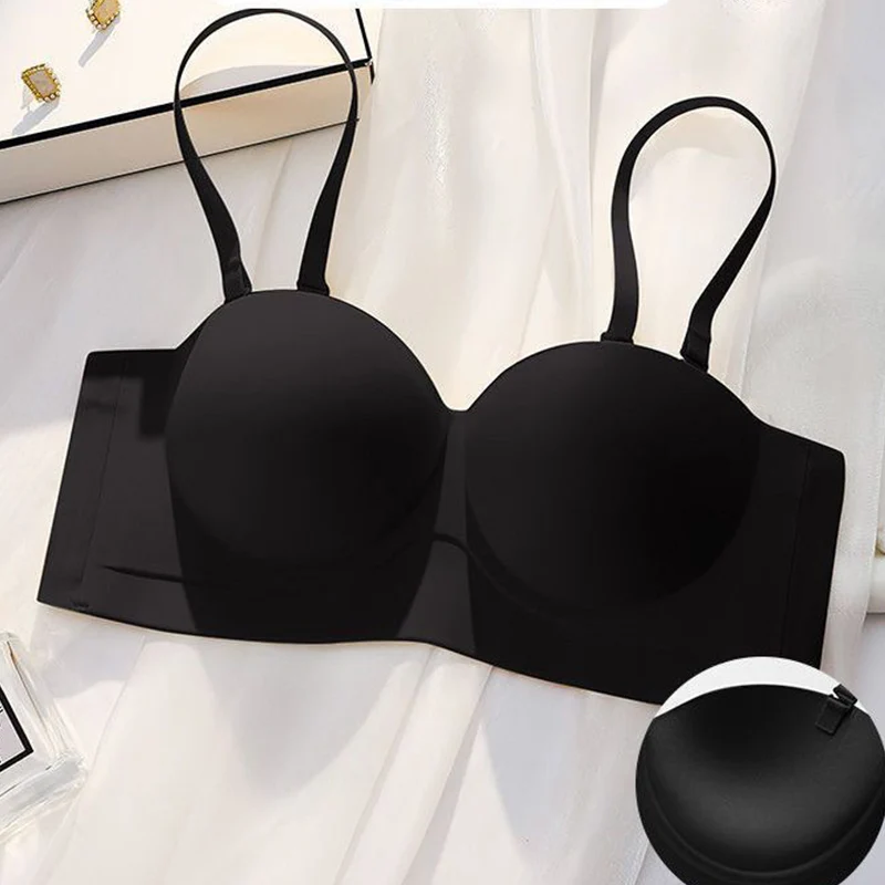 Seamless Bralette for Women Gatheres No Steel Rings Underwear Thickened Sexy Bra Female Push Up Backless Bra With Shoulder Strap