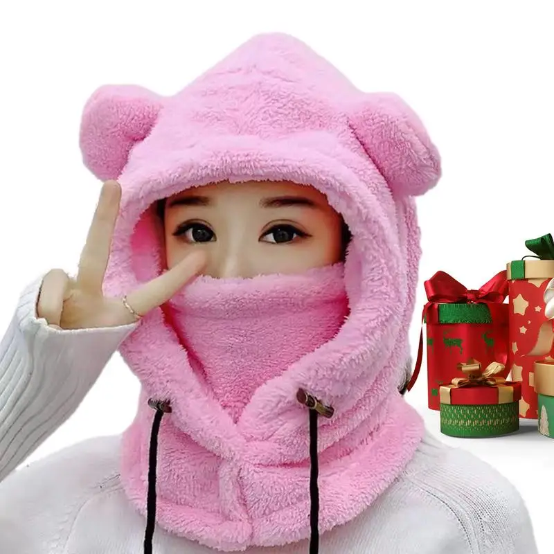 

Bear Ears Hat Bear Scarf Hat Warm And Cozy Windproof Plush Bear Ear Hat Earflap Beanie And Scarf All In 1 For Fall Winter