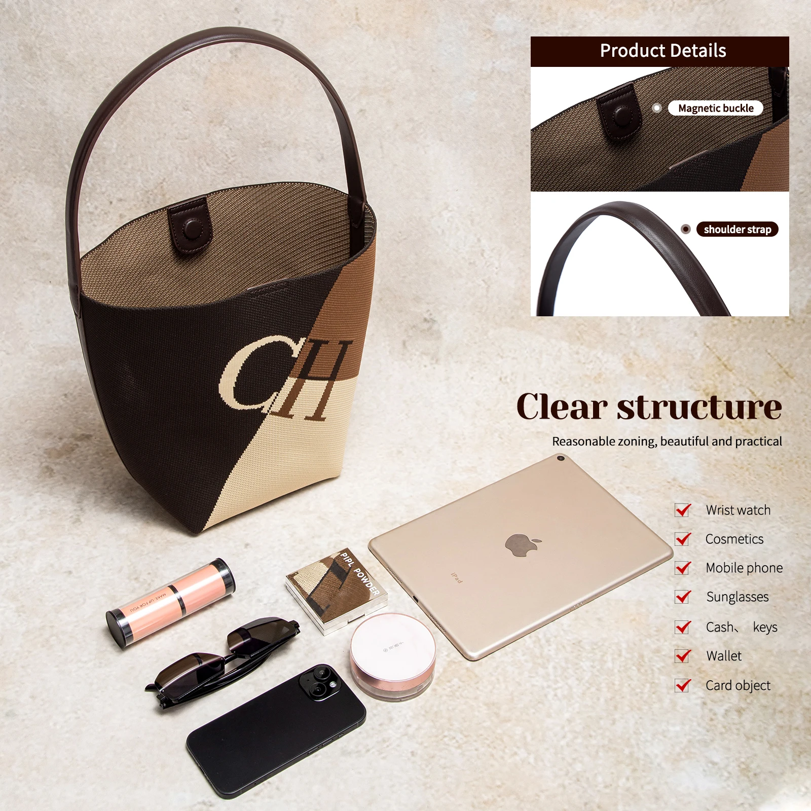 حقيبة تسوق نسائية من علامة CHCH التجارية، تتميز بت...