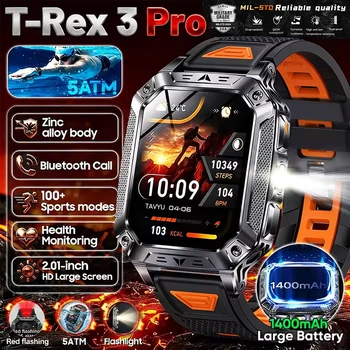 2026 Military 5ATM Waterproof Smart Watch Men 1400mAh Battery GPS Tracks 2.01" HD AMOLED Bluetooth call Sport Fitness Smartwatch 1