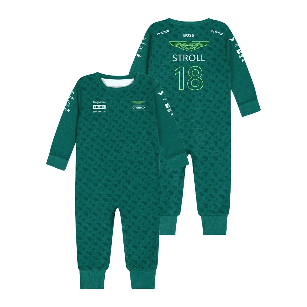 2024 New Aston Martin Aramco Cognizant F1 Baby Clothing Hot Selling Boys Girls Outdoor Sports Cycling Crawling Cotton Jumpsuit 2