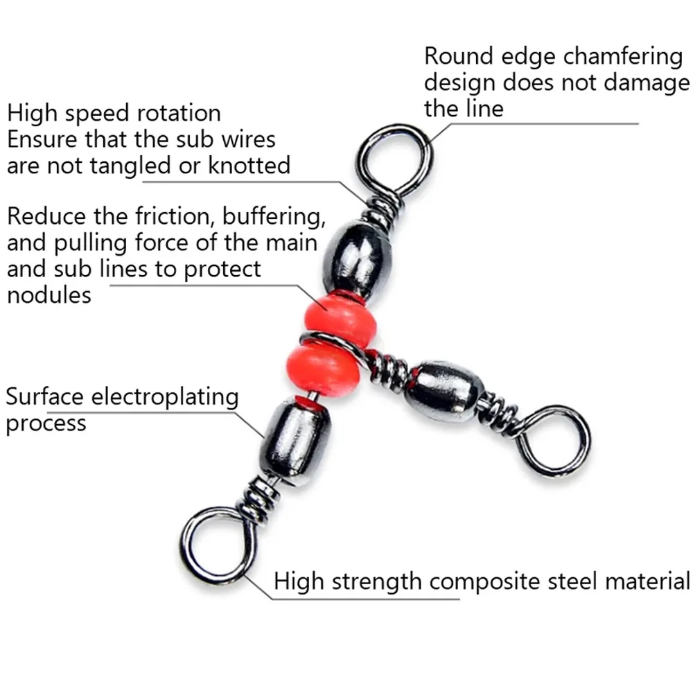 Fishing Connector 50pcs Fishing Connector Three Way Barrel Swivel Snap Ring 360Degree Beaded With Beads For Fishhook Lure Line Fishing Accessories