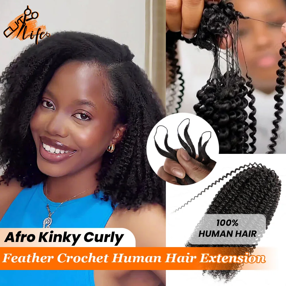 3rd Generation Afro Kinky Curly Crochet Human Hair Extensions 7 Packs Pre Separated Knotless 100% Human Hair Crochet Extension 1