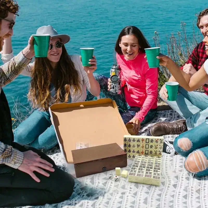 Portable Mini Mahjong Set with Carrying Case Traditional Entertainment Activity Game Table Game Tiles Game for Party Home