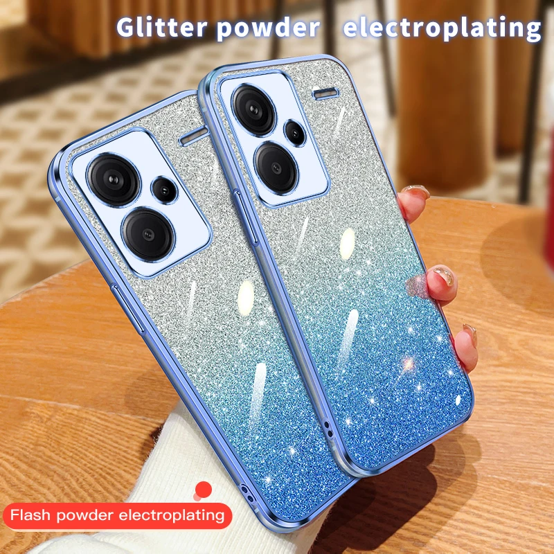 Capa com glitter gradiente para xiaomi, redmi note 12s pro plus speed turbo 13c 12c mi 13 12 lite 12t, capa traseira macia de tpu_voghion.com