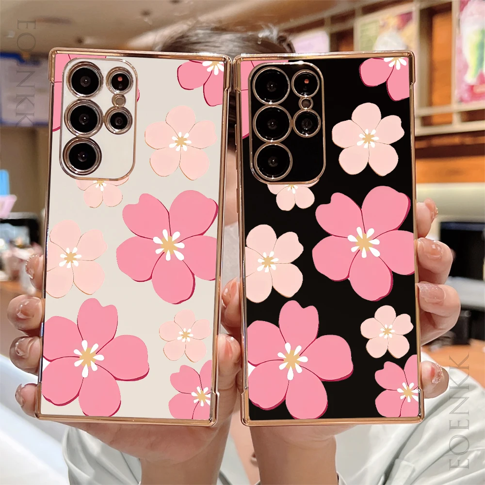 Elegant Pink Floral Plating TPU Phone Case Cover