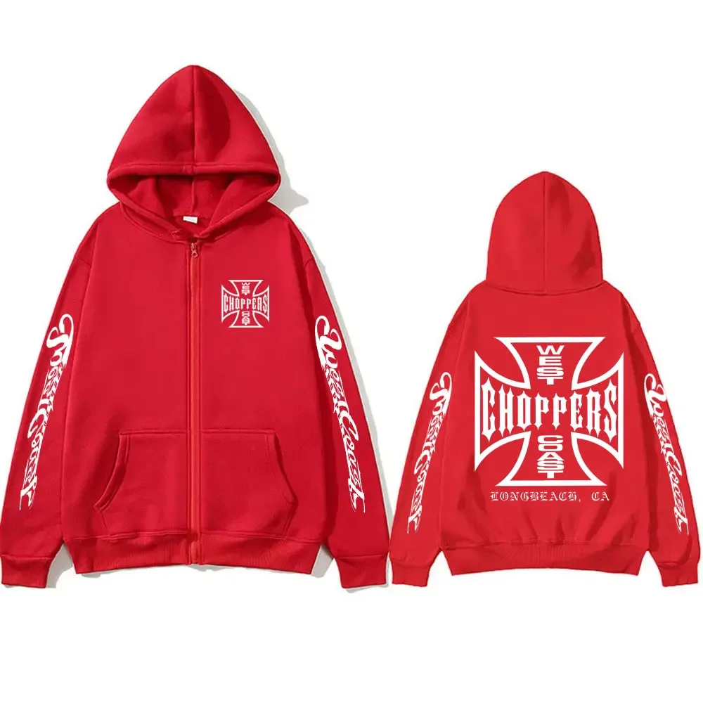 West Coast Choppers Cross Graphic Print Zipper Hoodie Men Hip Hop Gothic Vintage Zip Up Jacket Men's Fleece Oversized Hoodies