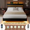 King Size Floating Bed Frame with LED Headboard and Charging Station, Metal Platform Bed Frame with Storage, Remote Control 2