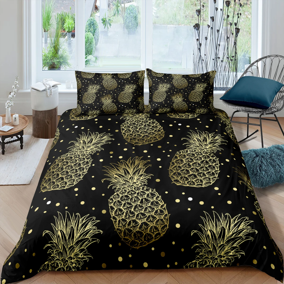 

Home Living Luxury 3D Gold Pineapple Bedding Set Fruit Duvet Cover Pillowcase Queen and King EU/US/AU/UK Size Comforter Bedding