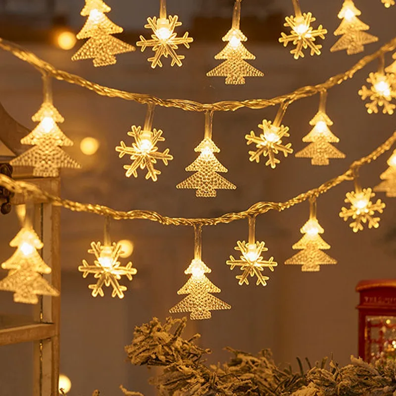 Cadena de luces LED navideñas, árbol de Navidad, muñeco de nieve, alce, estrella, copo de nieve, ambiente cálido, decoraciones de bricolaje, cadena de luces navideñas de Año Nuevo
