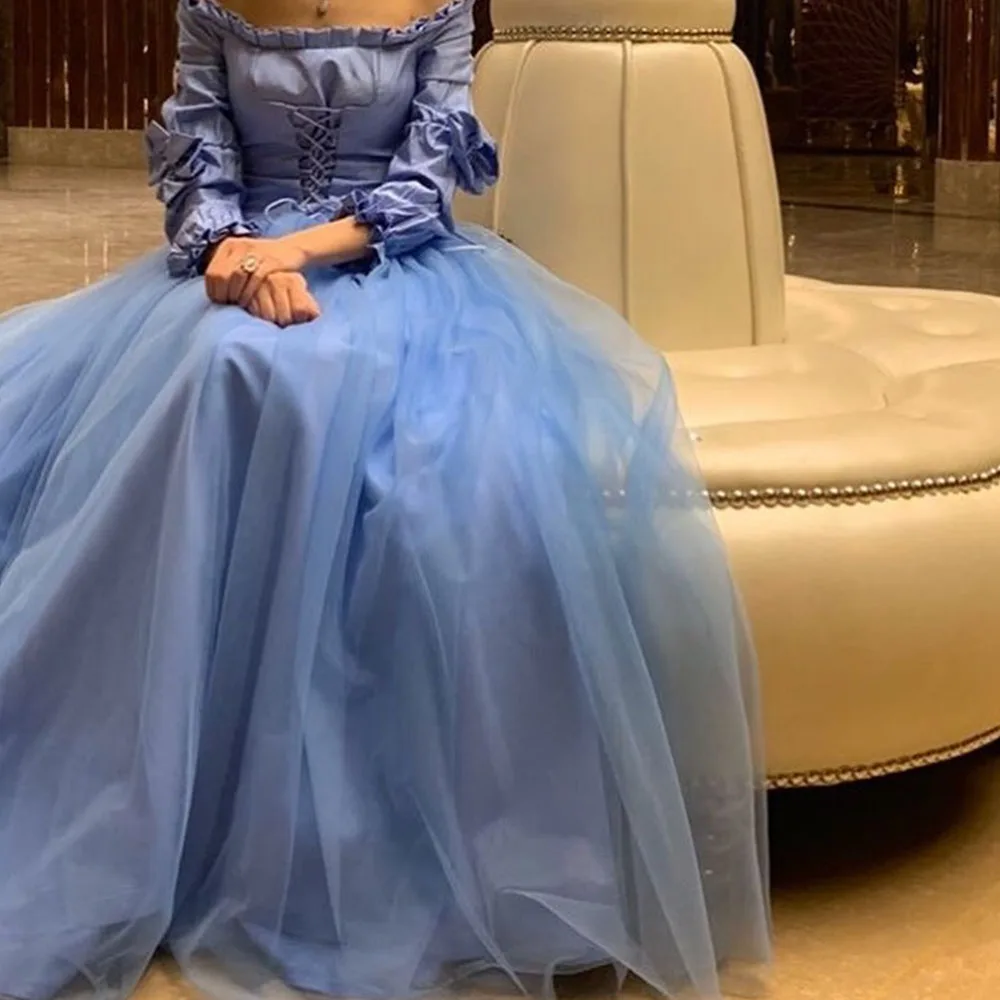 

Elegant Prom Gown for Women Off the Shoulder A-line Sweep Train Lace-up Modern Pleat Evening Party Dresses فساتين مناسبة رسمية