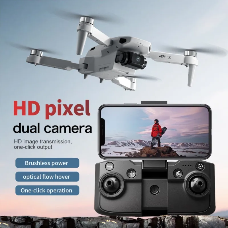 Aeri100 Fold Rc 드론 듀얼 카메라(HD VR 안경 포함) FPV UAV 항공 사진 광학 흐름 호버 원격 제어 쿼드콥터 장난감