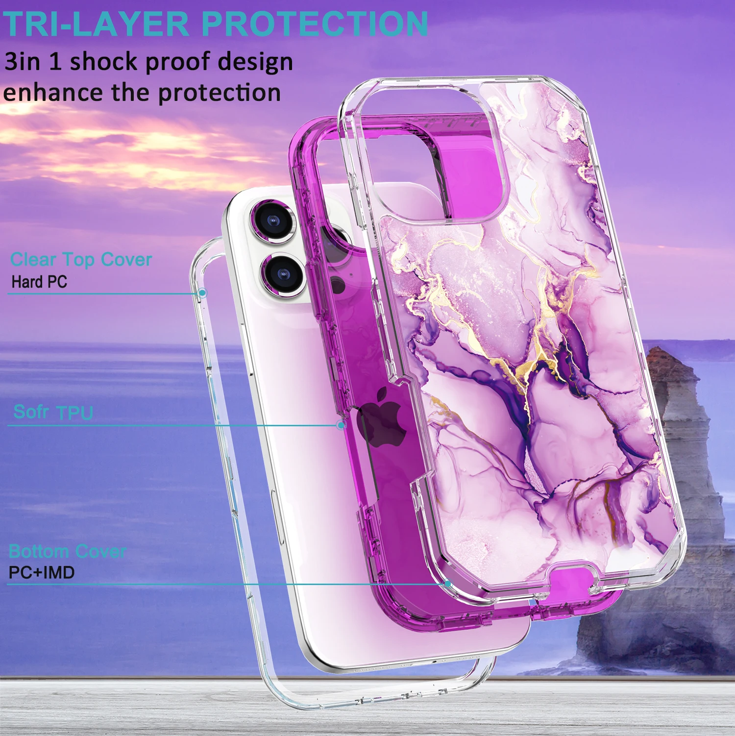 Luxury 3-in-1 Plating Marble Phone Case - Heavy Duty Shockproof Cover