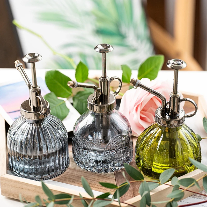 Vintage Glass Watering Can Retro Air Pressure Spray Bottle Garden Plant Watering Bottle Household Sprinklers Disinfection Tool watering can pressure spray bottle