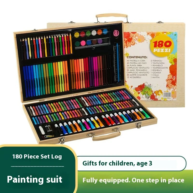 Art Set Oil Pastel Crayon Colored Pencils Marker Pens Watercolor Paint Painting Drawing Kit 180PCS/Set Christmas Gift for Kids