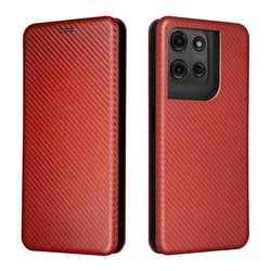 Sleek Magnetic Closure Carbon Fiber Leather Wallet Case for Motorola Edge 70 (Brown)