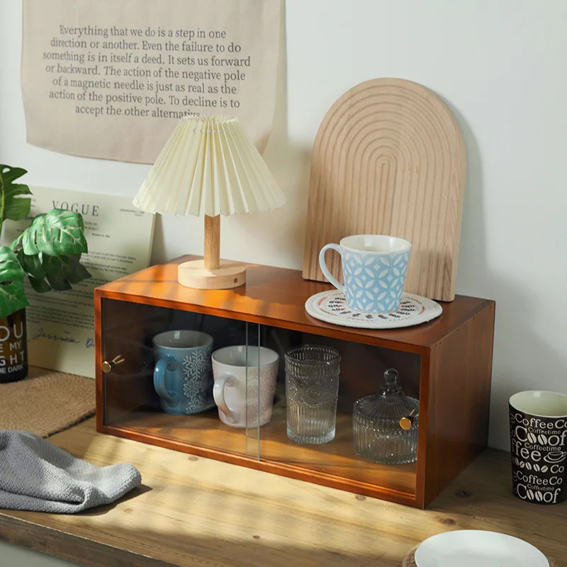 주방 캐비닛 Household Sideboard Cabinet Solid Wood Vintage Cupboard Tableware Glass Lid Storage Cabinet