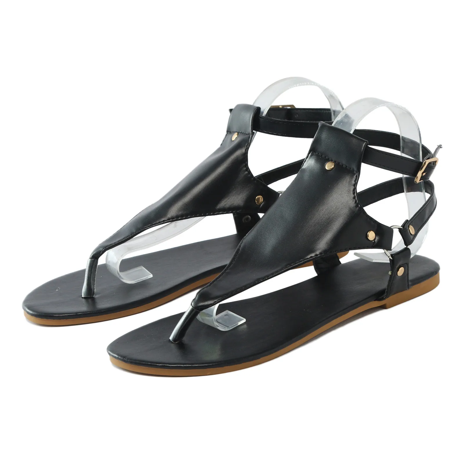 Women Sandals Summer Flats Slippers Pu Leather Flip Flops Belt Buckle Female Shoes Rome Fashion