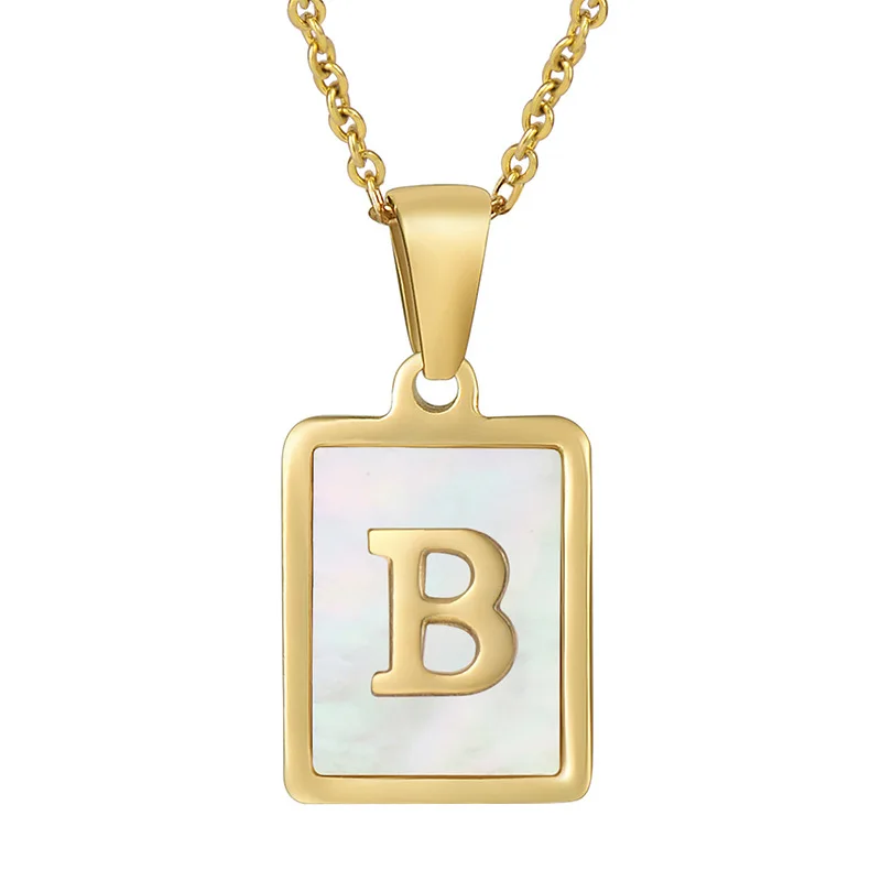 Freenbecky Same Couple Necklace INS Style Stainless Steel Letter Necklace Square Titanium Steel Initial English Letter Pendant