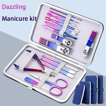 7/10/12/15 pezzi kit manicure in acciaio inossidabile tagliaunghie set manicure professionale strumento per la cura della toelettatura custodia da viaggio in pelle di lusso 1