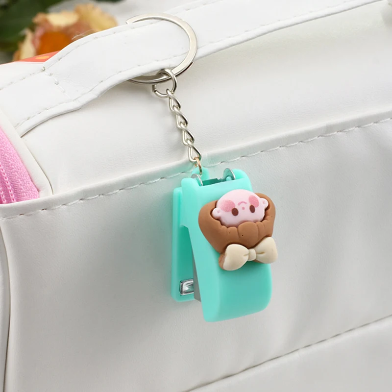 Cute Cartoon Mini Stapler Key Chain Macaron Color Student Creative Stapler Convenient Key Ring Pendant mini stapler set