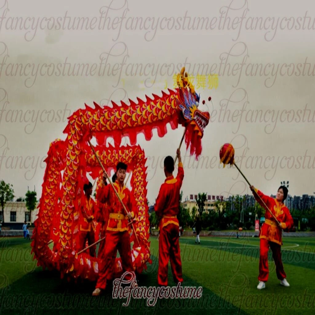 Chinese DRAGON DANCE Props 8 Players 14m Adult Size 4 Silk Print Fabric Parade Ornament Folk Culture Festival Party Mascot
